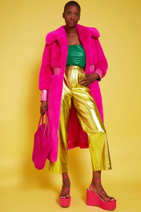 Hot Pink Bamboo Faux Fur Coat