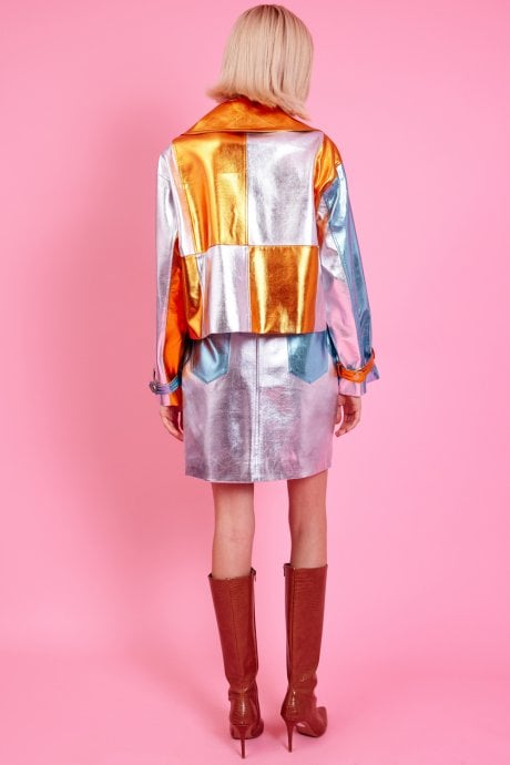 JAYLEY 90's Faux Leather Metallic Patchwork Skirt