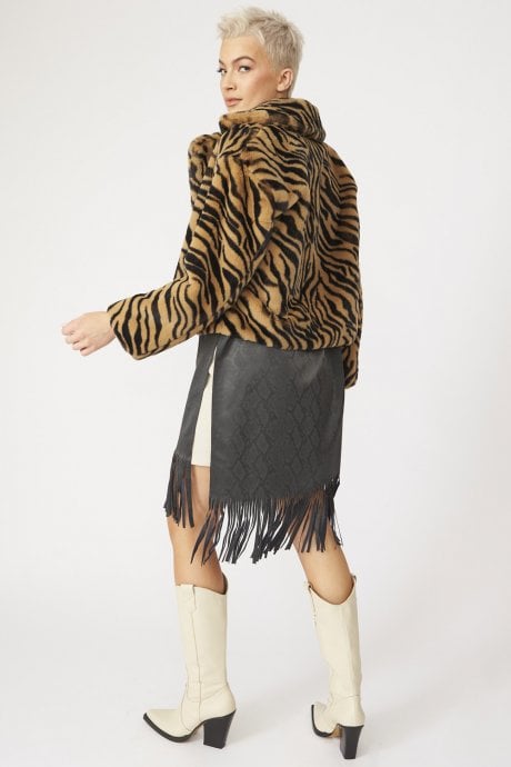 JAYLEY Animal Print Faux Fur Cropped Coat
