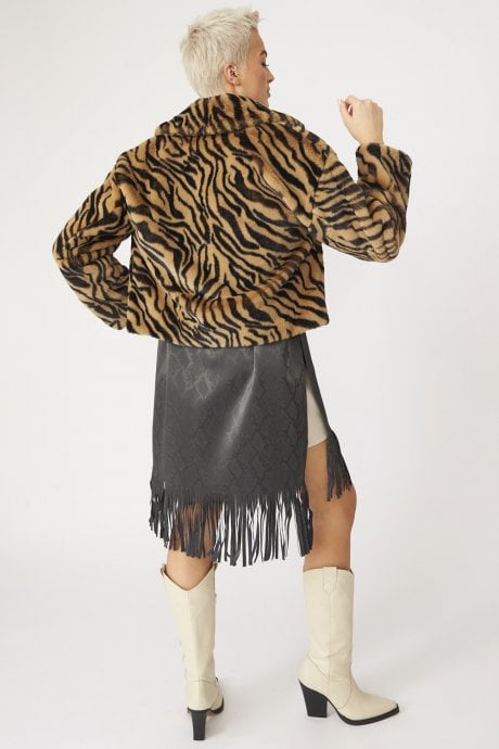 JAYLEY Animal Print Faux Fur Cropped Coat