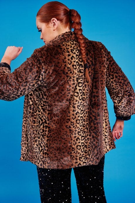 JAYLEY Animal Print Faux Fur Teddy Coat