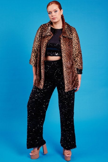 JAYLEY Animal Print Faux Fur Teddy Coat