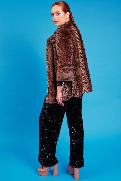 JAYLEY Animal Print Faux Fur Teddy Coat