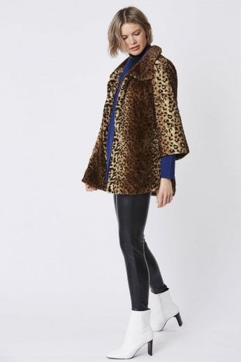 JAYLEY Animal Print Faux Fur Teddy Coat