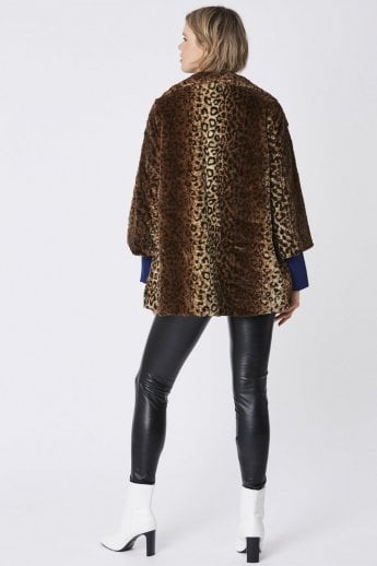 JAYLEY Animal Print Faux Fur Teddy Coat