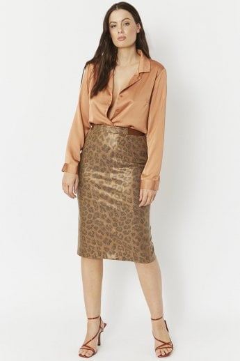 JAYLEY Animal Print Faux Suede Animal Print Skirt
