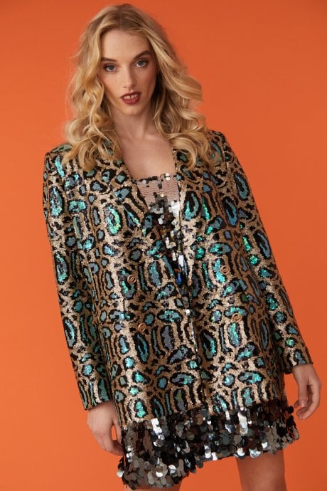 JAYLEY Animal Print Sequin Blazer
