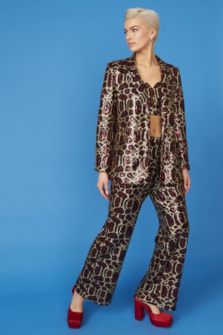 JAYLEY Animal Print Sequin Blazer