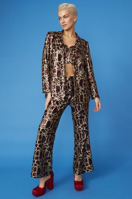JAYLEY Animal Print Sequin Blazer