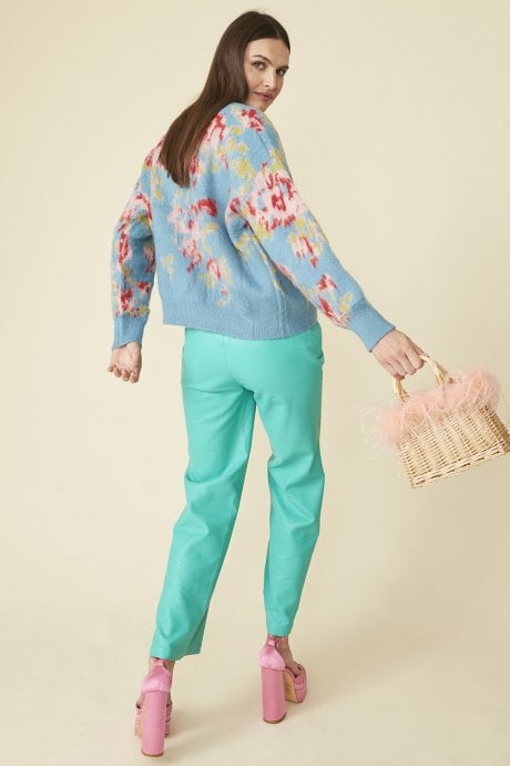 JAYLEY Aqua Blue Eco Leather Trousers