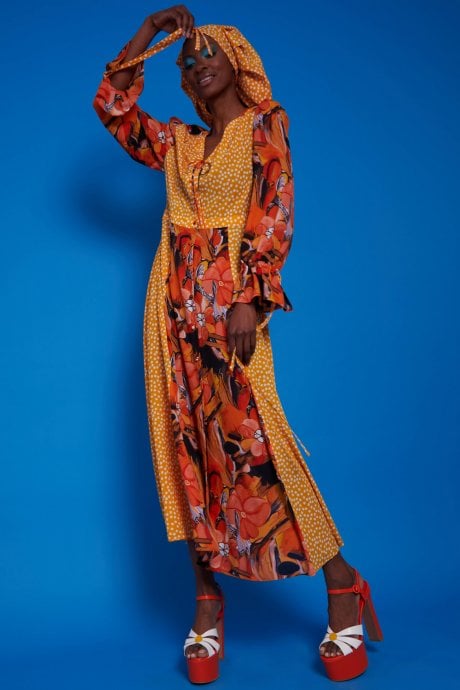 JAYLEY Autumn Long Sleeve Maxi Dress With Fish Design