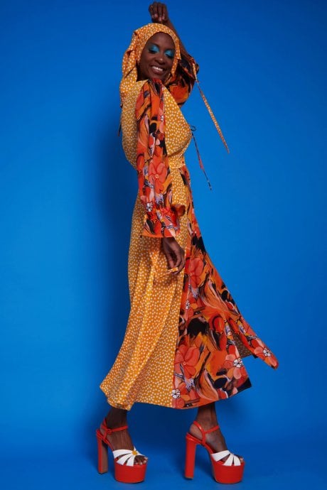 JAYLEY Autumn Long Sleeve Maxi Dress With Fish Design