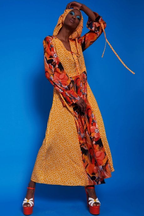 JAYLEY Autumn Long Sleeve Maxi Dress with Fish Design