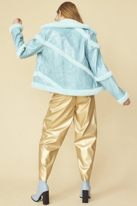 JAYLEY Baby Blue Croc Print Aviator Jacket