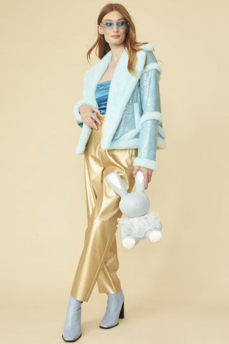 JAYLEY Baby Blue Croc Print Aviator Jacket