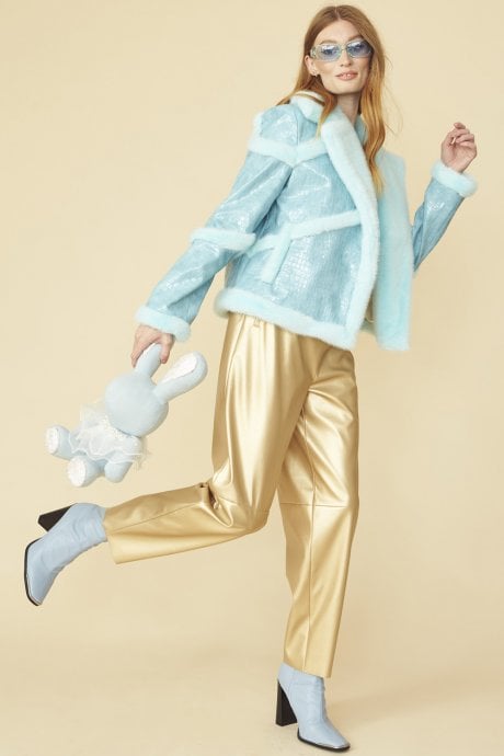 JAYLEY Baby Blue Croc Print Aviator Jacket