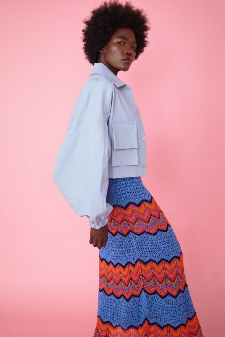 JAYLEY Baby Blue Faux Leather Jacket