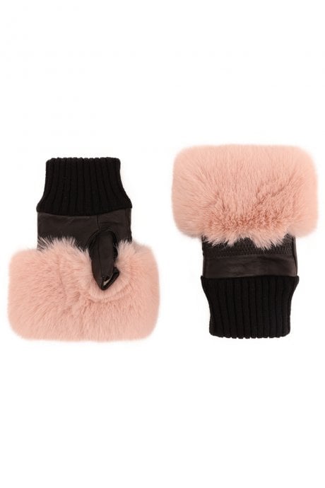 JAYLEY Baby Pink Faux Fur Fingerless Gloves