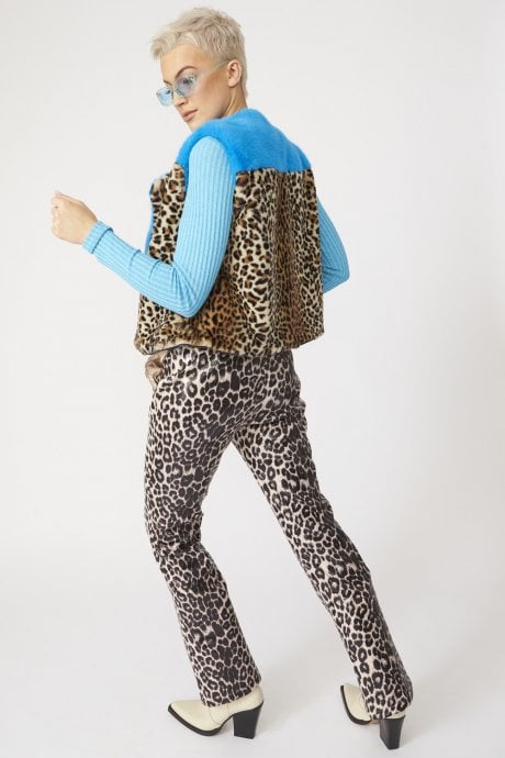 JAYLEY Bamboo Blue Animal Print Gilet | Waistcoat With Zip