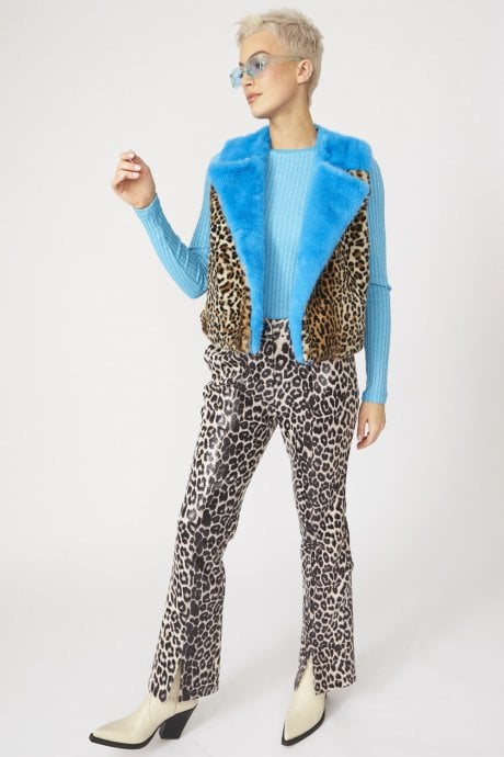 JAYLEY Bamboo Blue Animal Print Gilet | Waistcoat With Zip