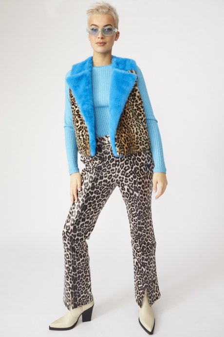 JAYLEY Bamboo Blue Animal Print Gilet | Waistcoat With Zip