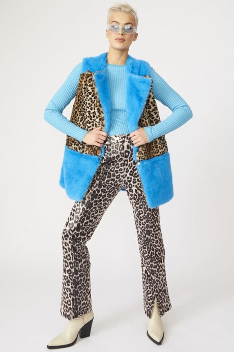JAYLEY Bamboo Blue Animal Print Gilet | Waistcoat with Zip