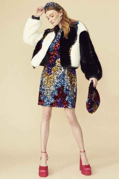 JAYLEY Bamboo Faux Fur And Sequin Bomber Jacket