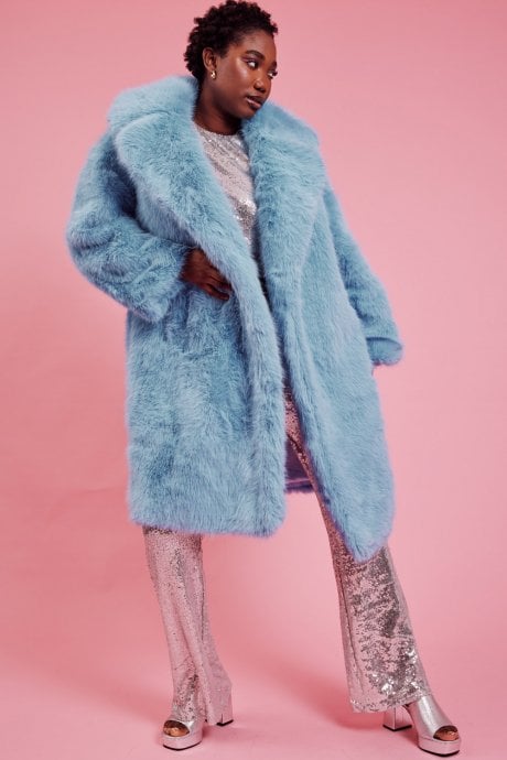 JAYLEY Bamboo Faux Fur Baby Blue Coat