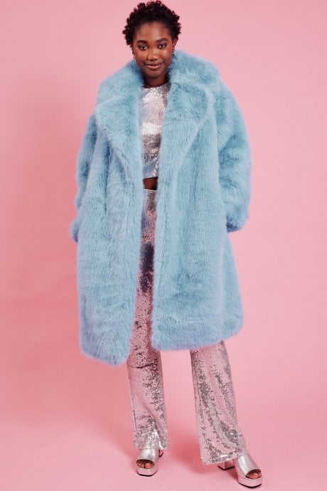 JAYLEY Bamboo Faux Fur Baby Blue Coat