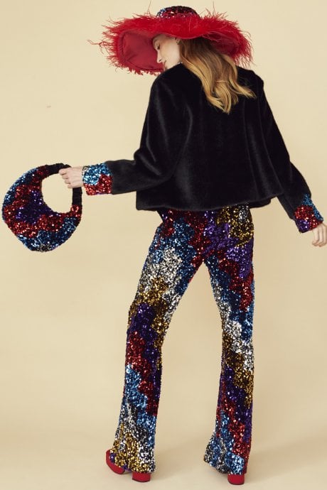 JAYLEY Bamboo Faux Fur Sequins Jacket