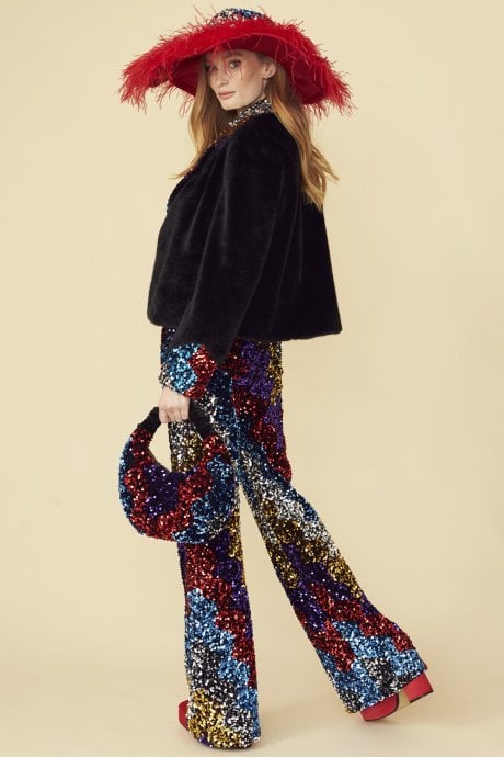 JAYLEY Bamboo Faux Fur Sequins Jacket