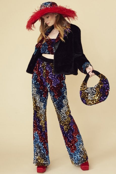 JAYLEY Bamboo Faux Fur Sequins Jacket