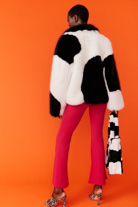 JAYLEY Bamboo Faux Fur Two Tone Double Cropped Coat