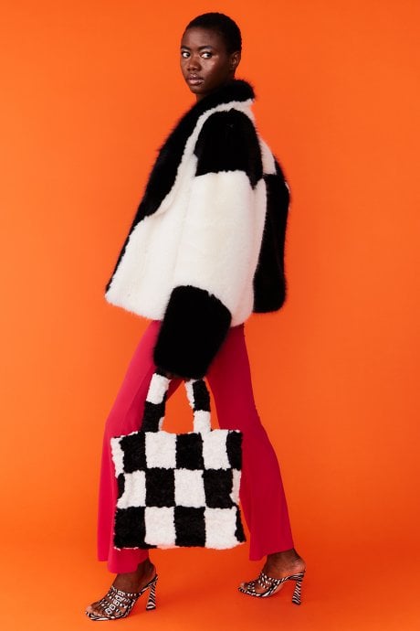 JAYLEY Bamboo Faux Fur Two Tone Double Cropped Coat