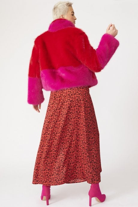 JAYLEY Bamboo Faux Fur Two Tone Double Cropped Coat