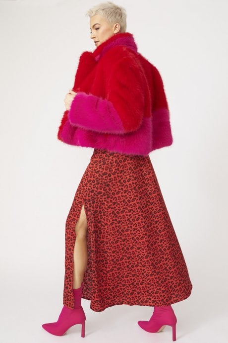 JAYLEY Bamboo Faux Fur Two Tone Double Cropped Coat