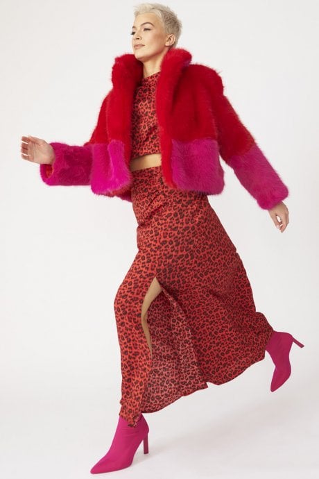 JAYLEY Bamboo Faux Fur Two Tone Double Cropped Coat