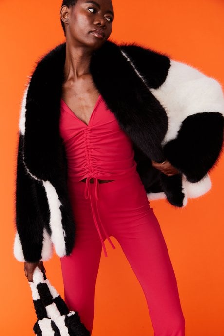 JAYLEY Bamboo Faux Fur Two Tone Double Cropped Coat