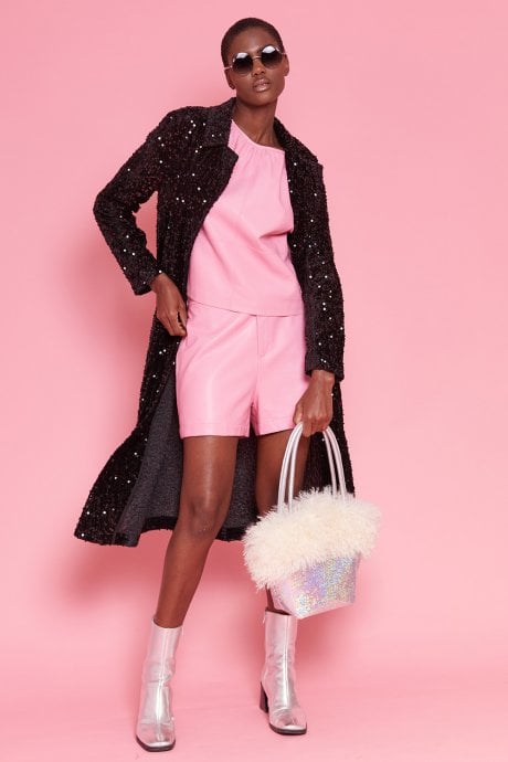 JAYLEY Bamboo Sequins Faux Fur Bag