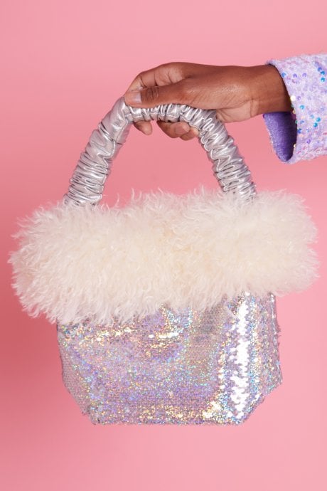 JAYLEY Bamboo Sequins Faux Fur Love Bag