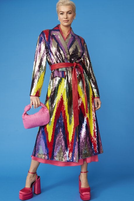 JAYLEY Bamboo Sequins Maxi Trench Coat