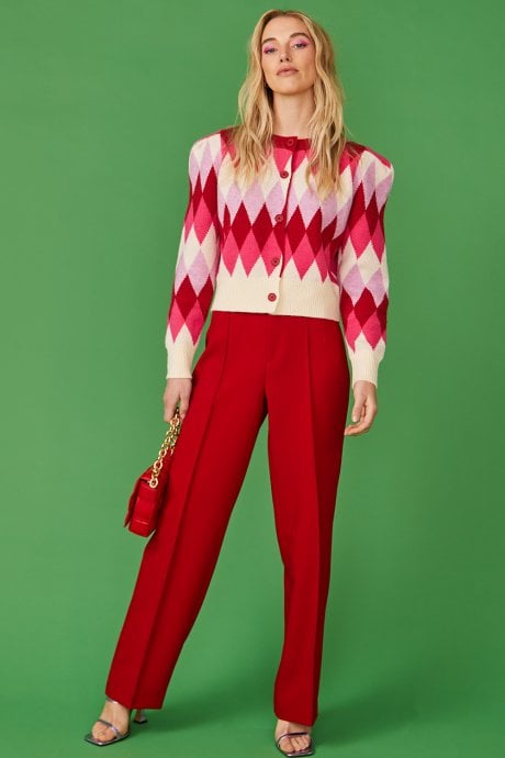 JAYLEY Banana Peel Diamond Design Cardigan In Pink And Cream