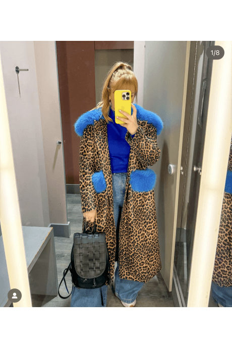 JAYLEY Banana Peel Eco Leather Leopard Print Trench Coat