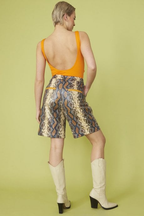 JAYLEY Banana Peel Eco Leather Mixed Print Shorts
