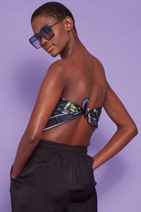 JAYLEY Black And Blue Abstract Silk Scarf