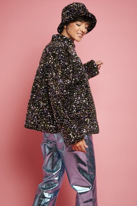 JAYLEY Black And Silver Sequin Puffer Jacket