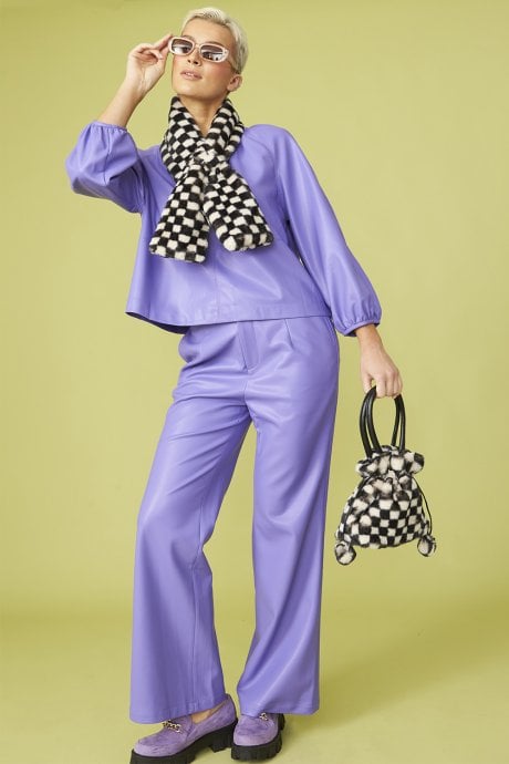 JAYLEY Black And White Checkered Faux Fur Bag Faux Fur Bag