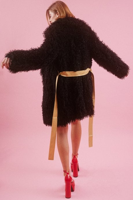 JAYLEY Black Bamboo Faux Fur Shearling Coat