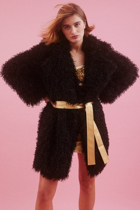 JAYLEY Black Bamboo Faux Fur Shearling Coat