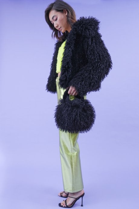 JAYLEY Black Bamboo Lyocell Knitted Vegan Faux Shearling Jacket